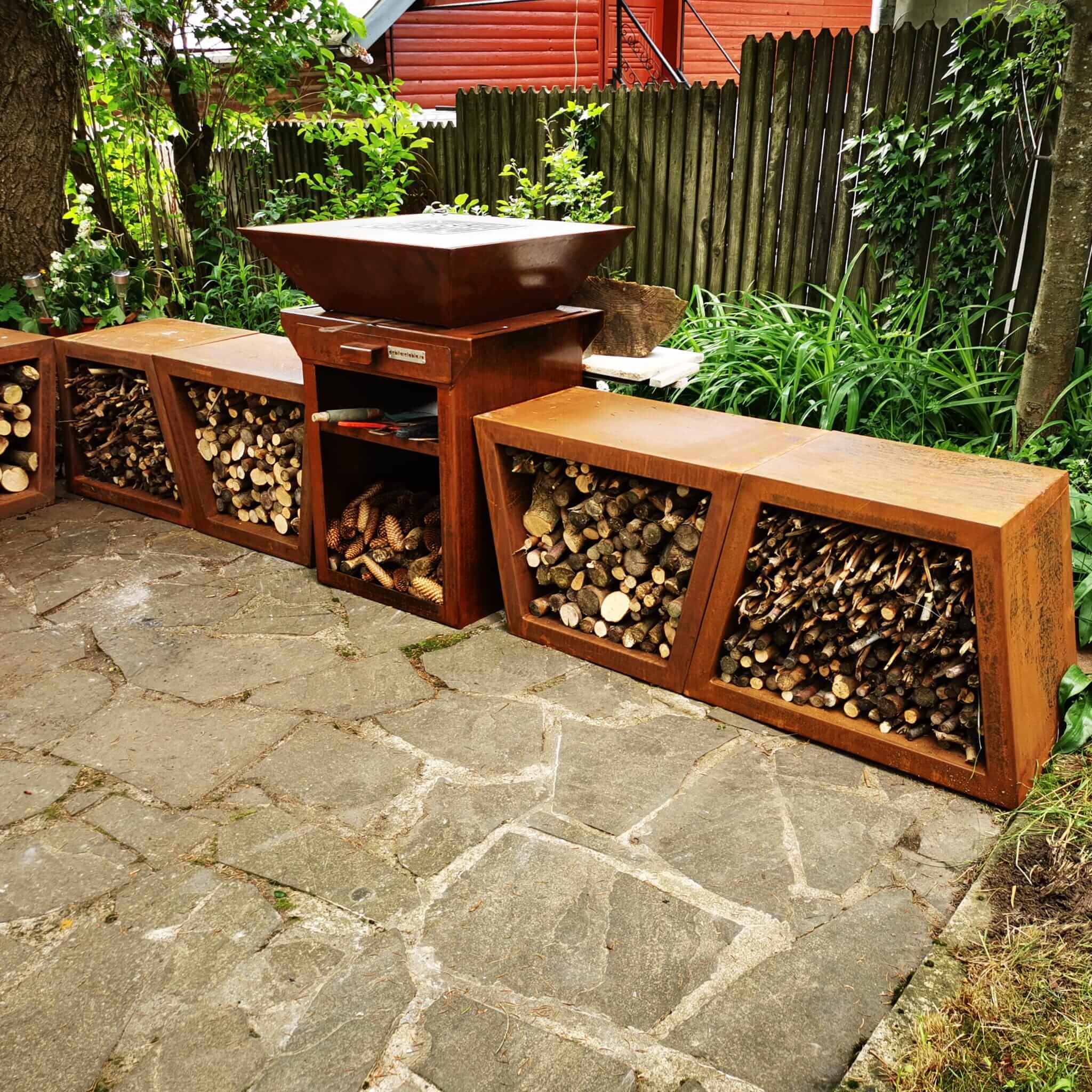 Suport modular pentru lemne din otel Corten / Rack modular lemne interior și exterior - imagine 5