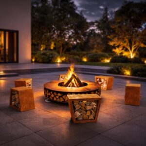 Suport modular pentru lemne din otel Corten / Rack modular lemne interior și exterior
