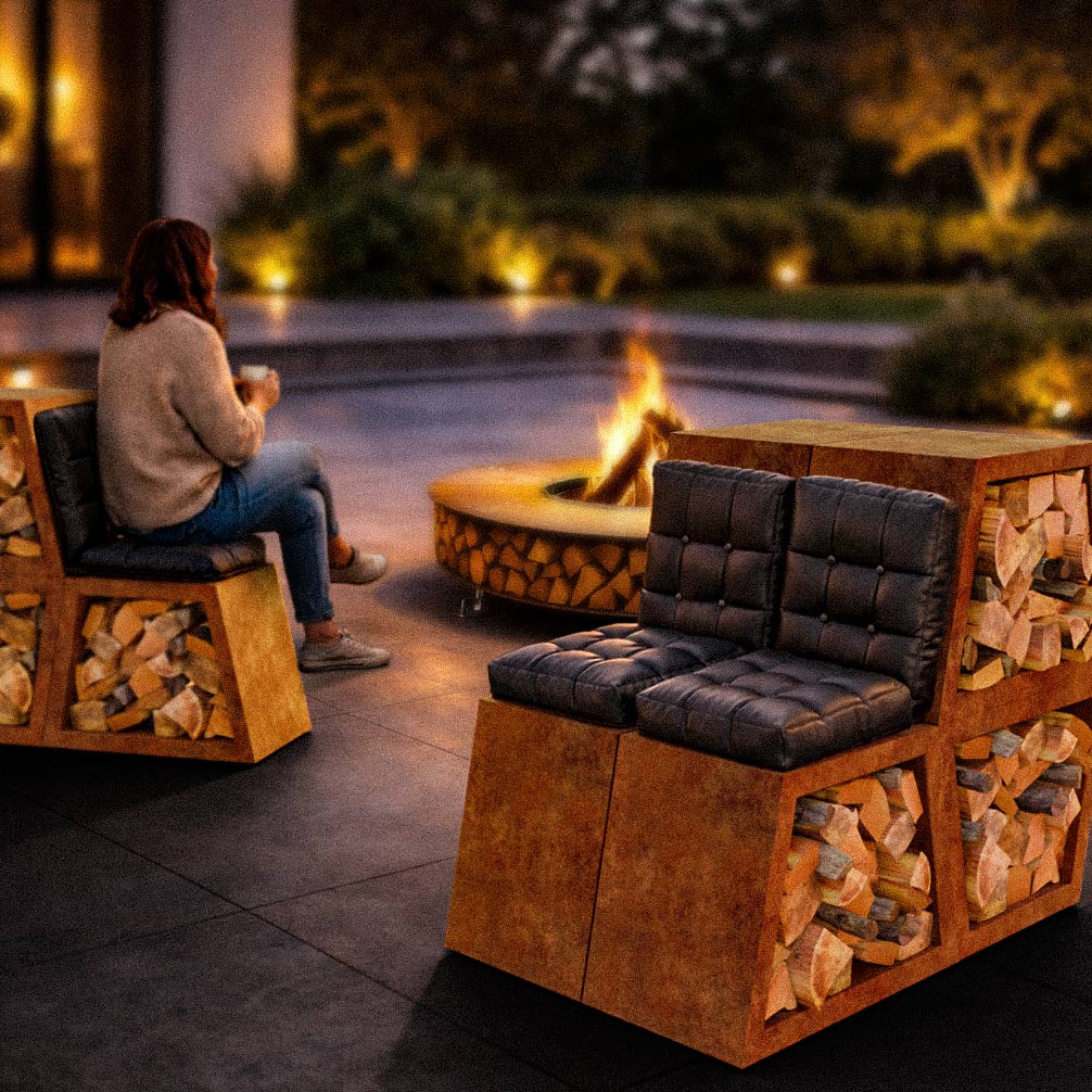 Suport modular pentru lemne din otel Corten / Rack modular lemne interior și exterior - imagine 3